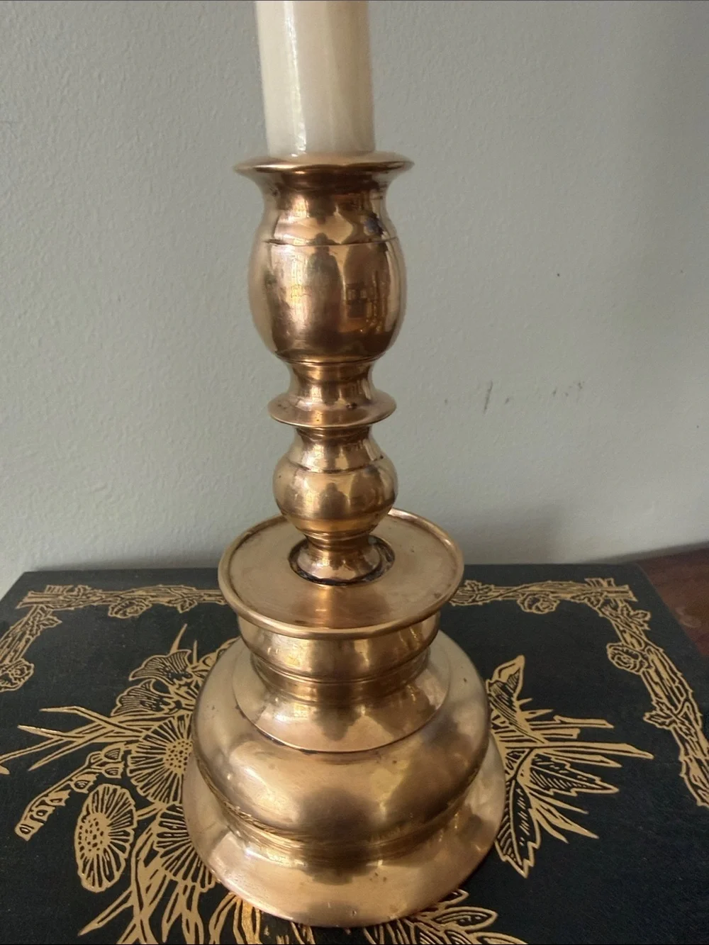 Vintage Solid Brass Tiered Baluster Stem Candlestick Holder 7”